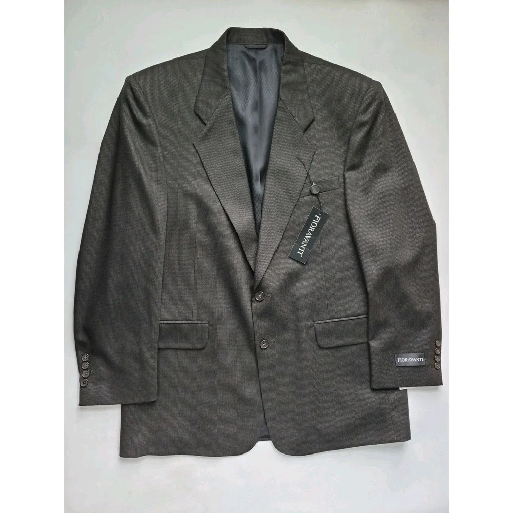 Fioravanti Mens Wool Sports Coat 42R Black Brown 2 Button Made in USA New